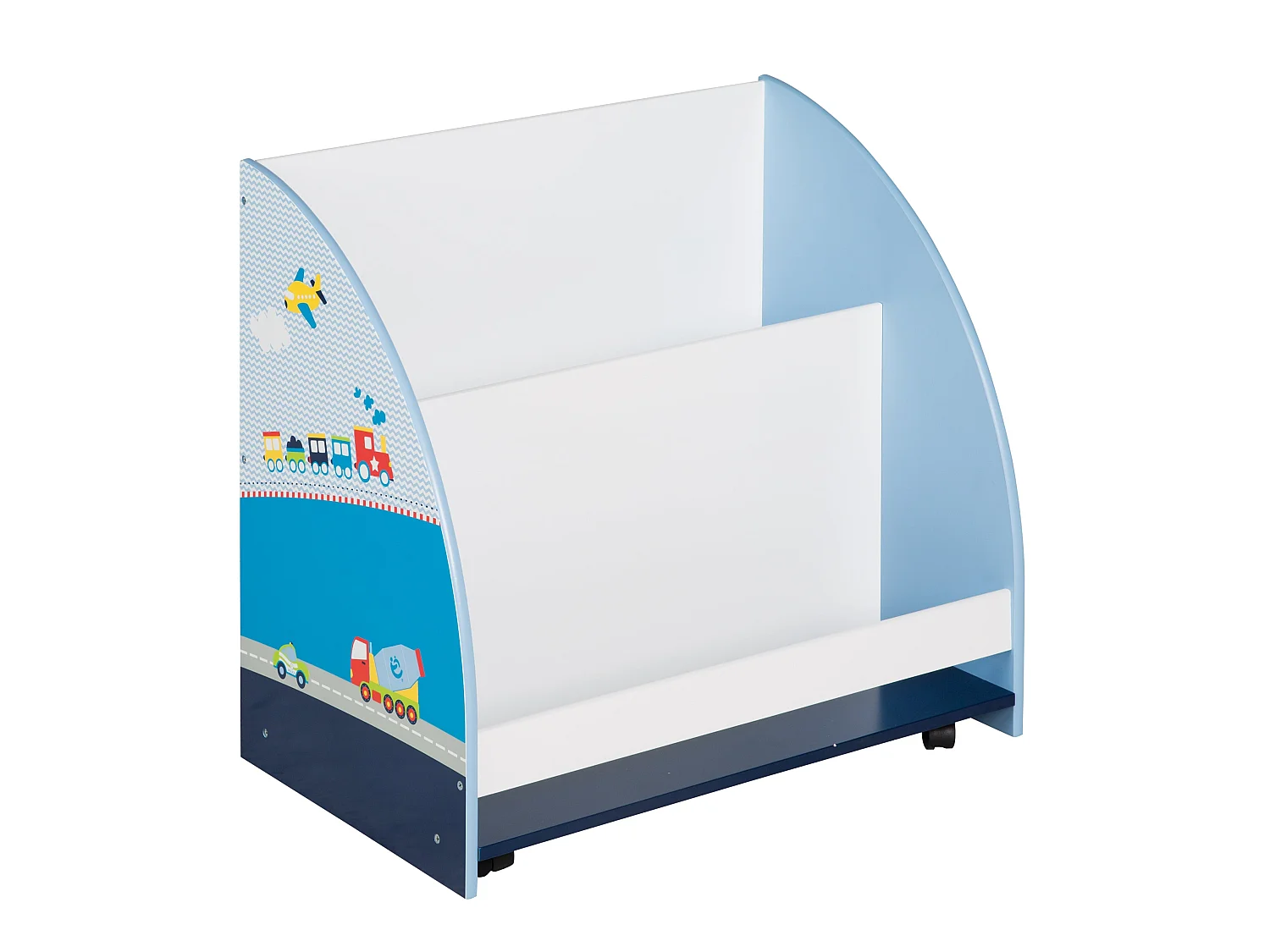 Estantería giratoria para juguetes y libros de coche de carreras azul para niños con ruedas - 3 estantes