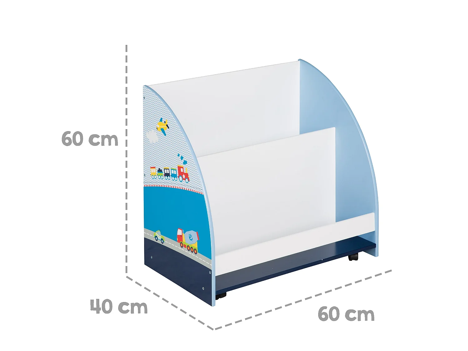 Estantería giratoria para juguetes y libros de coche de carreras azul para niños con ruedas - 3 estantes