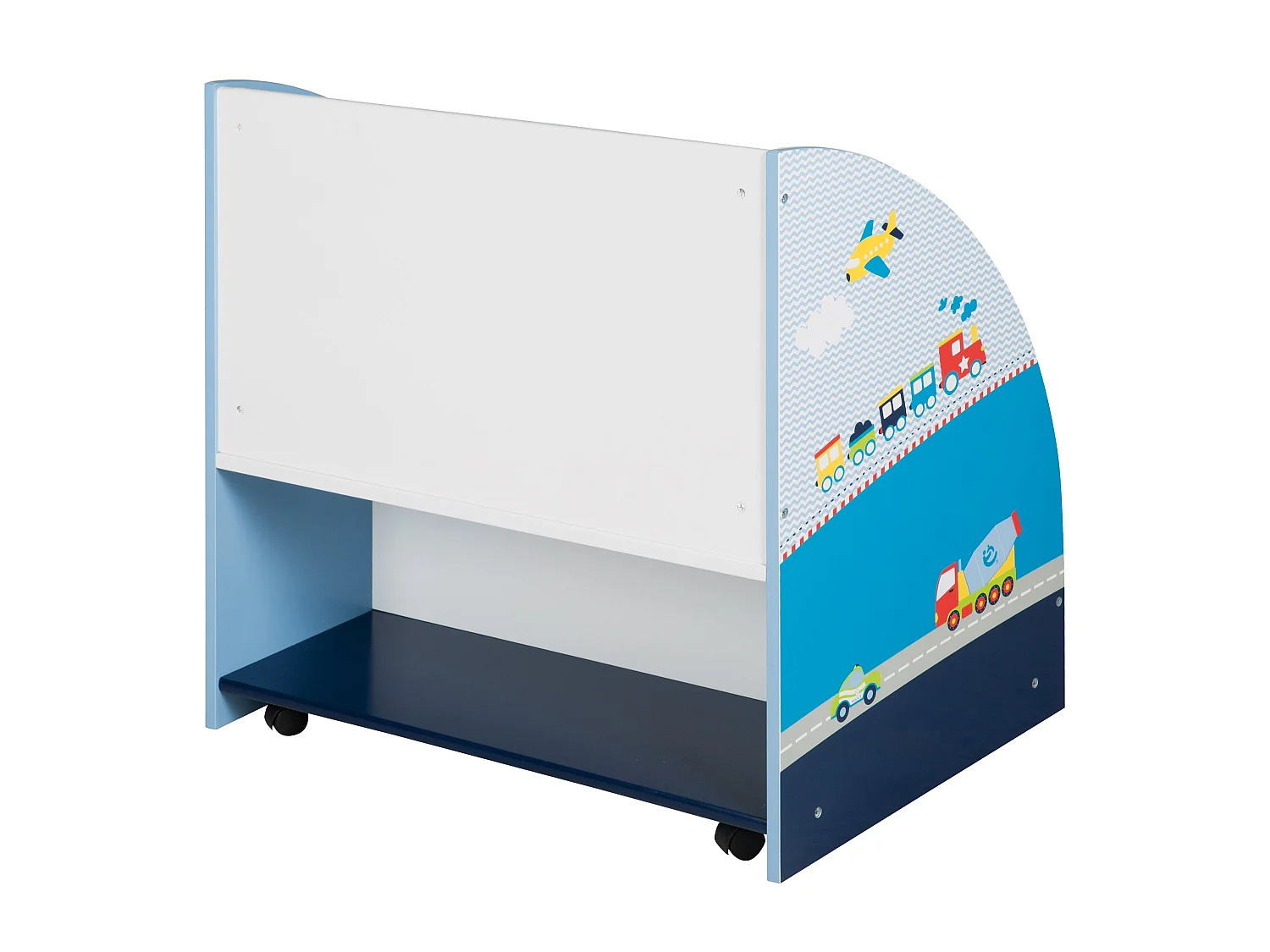 Estantería giratoria para juguetes y libros de coche de carreras azul para niños con ruedas - 3 estantes
