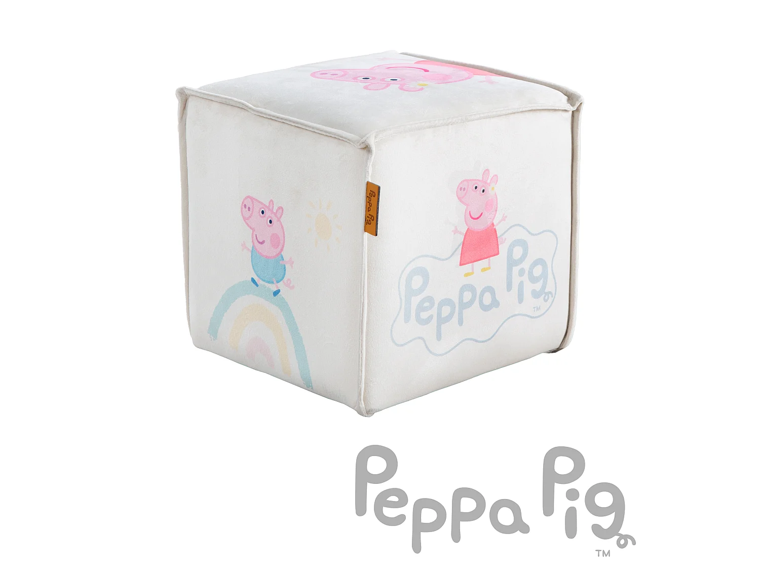 Roba Peppa Pig Kinderkrukje in Kubusvorm - Zacht Fluweel Bekleding, Kindvriendelijk Ontwerp, Veilig & Compact (Beige, 25x27x27 cm)