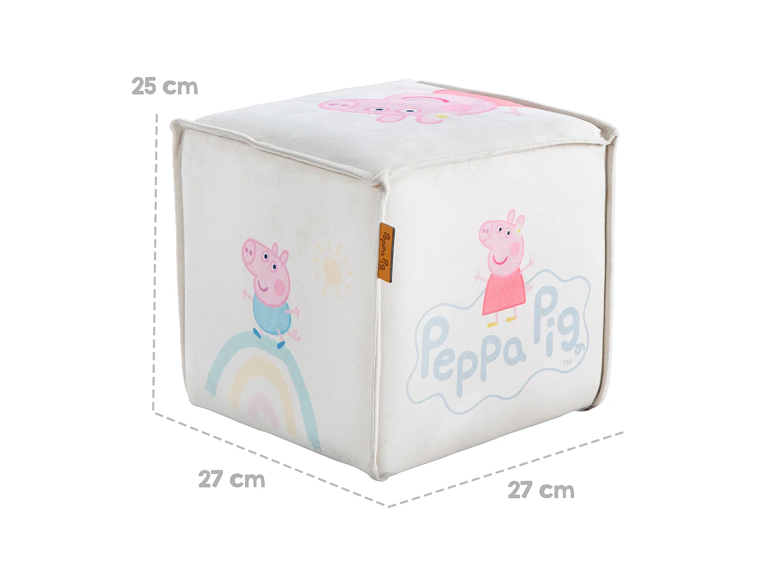 Roba Peppa Pig Kinderkrukje in Kubusvorm - Zacht Fluweel Bekleding, Kindvriendelijk Ontwerp, Veilig & Compact (Beige, 25x27x27 cm)