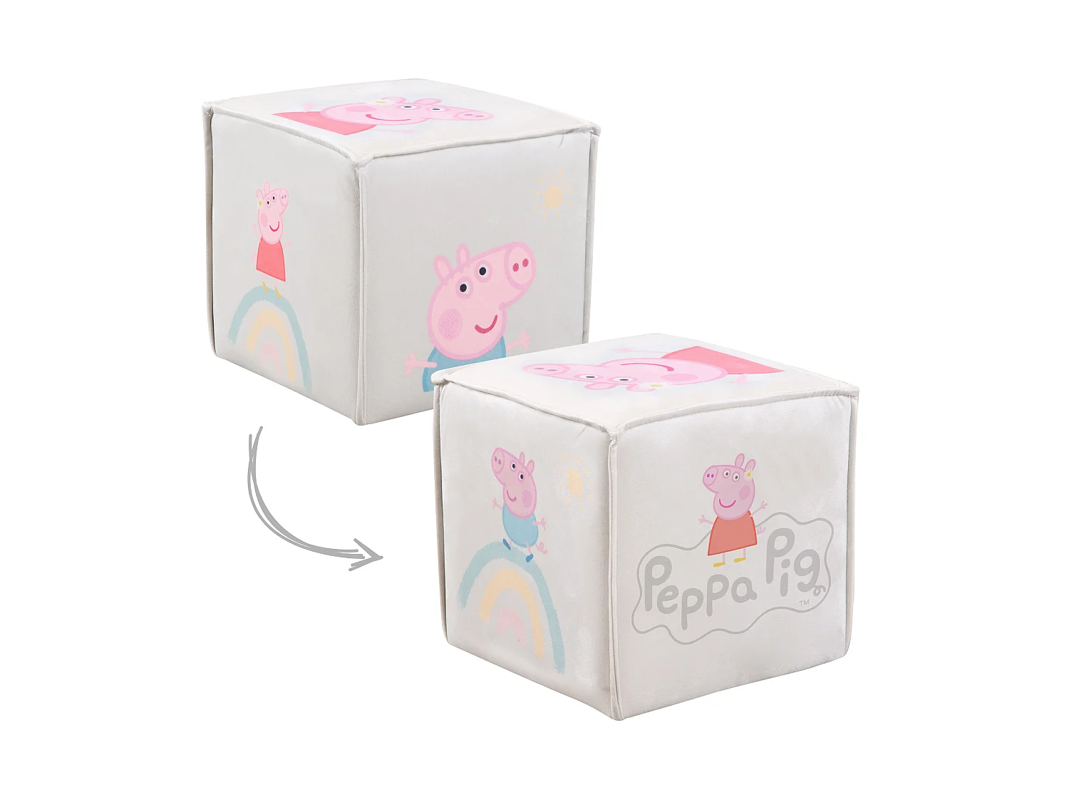 Roba Peppa Pig Kinderkrukje in Kubusvorm - Zacht Fluweel Bekleding, Kindvriendelijk Ontwerp, Veilig & Compact (Beige, 25x27x27 cm)