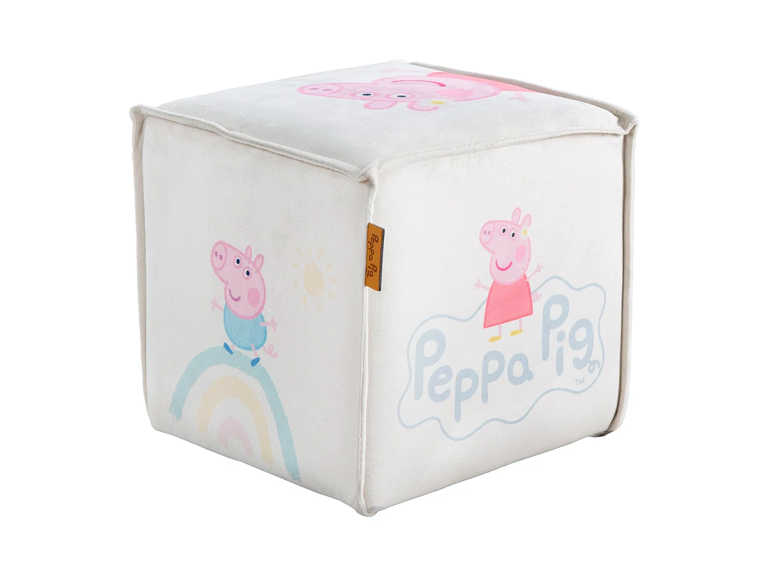 Roba Peppa Pig Kinderkrukje in Kubusvorm - Zacht Fluweel Bekleding, Kindvriendelijk Ontwerp, Veilig & Compact (Beige, 25x27x27 cm)
