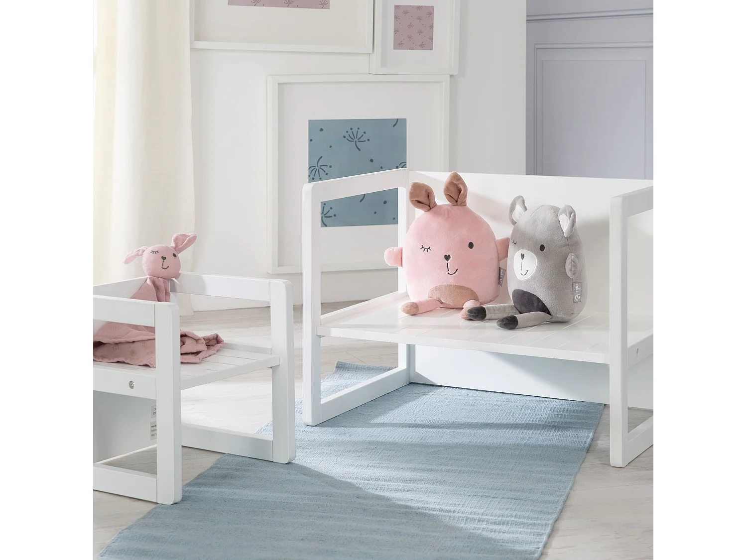 Roba 2-Delige Kinderzitje Set met Transformeerbare Tafel - Wit, 3-in-1 Multifunctioneel, Verstelbare Hoogtes