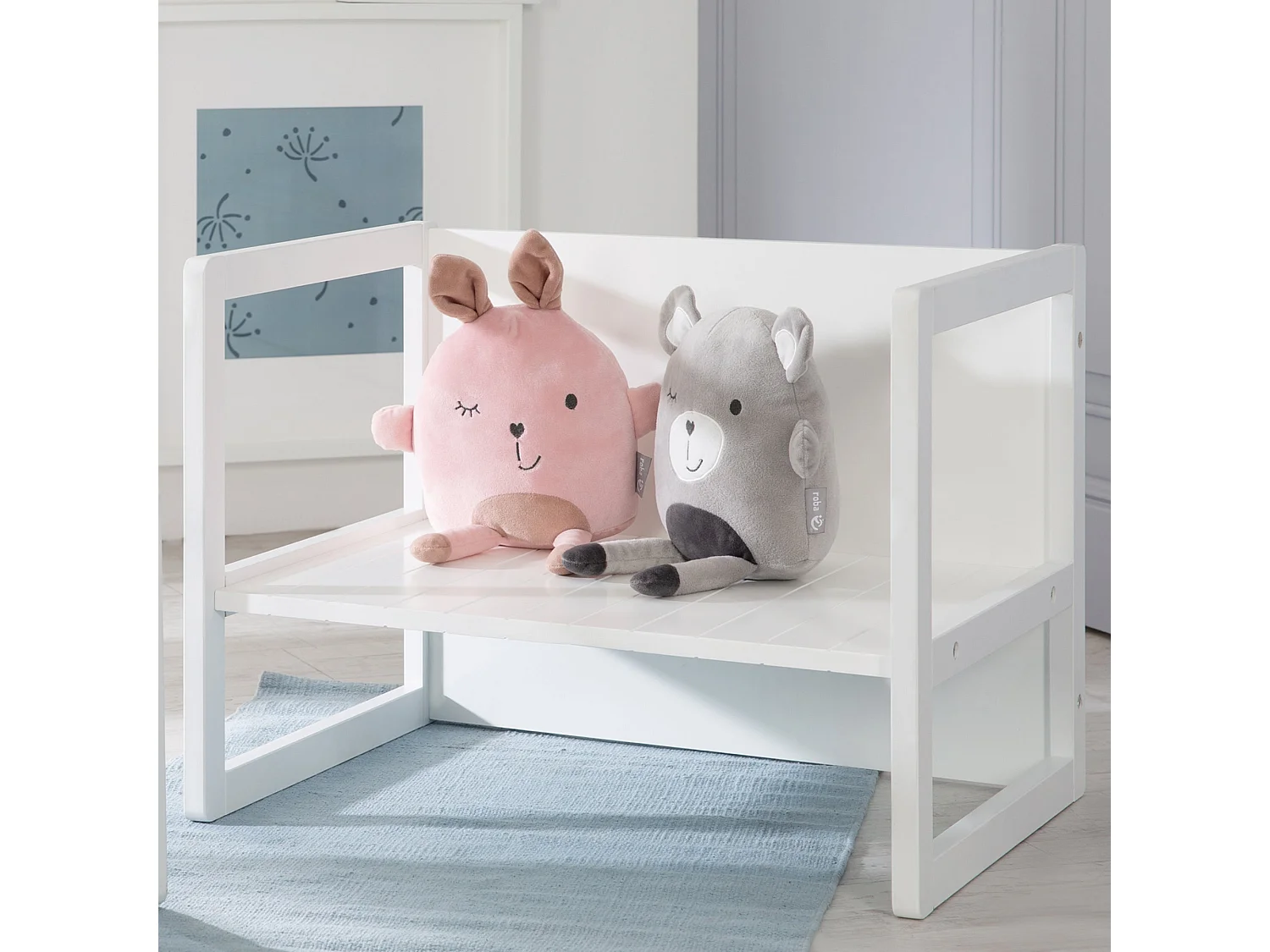 Roba 2-Delige Kinderzitje Set met Transformeerbare Tafel - Wit, 3-in-1 Multifunctioneel, Verstelbare Hoogtes