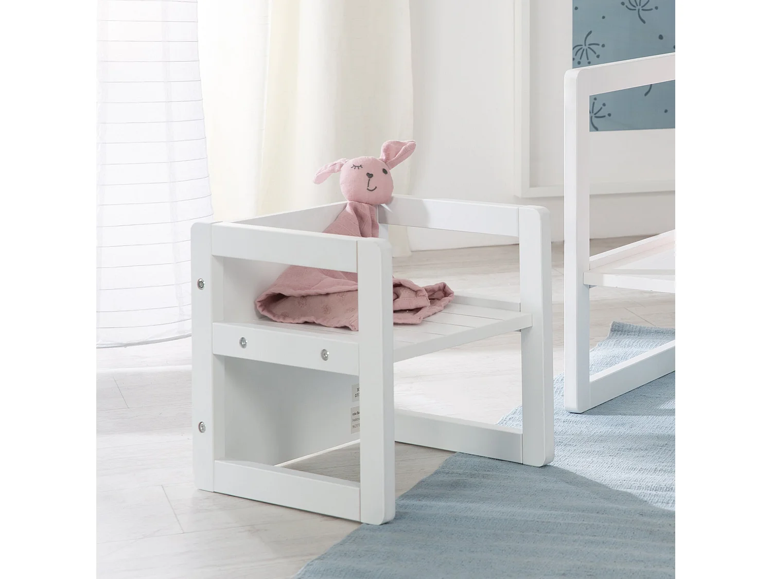 Roba 2-Delige Kinderzitje Set met Transformeerbare Tafel - Wit, 3-in-1 Multifunctioneel, Verstelbare Hoogtes