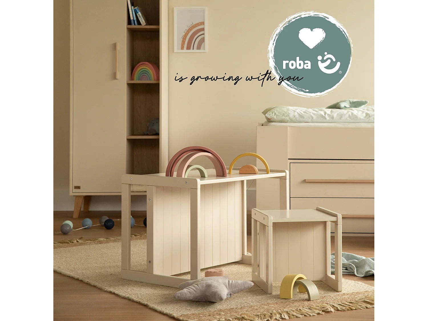 Sitzbank Landhaus Beige für Babys und Kinder