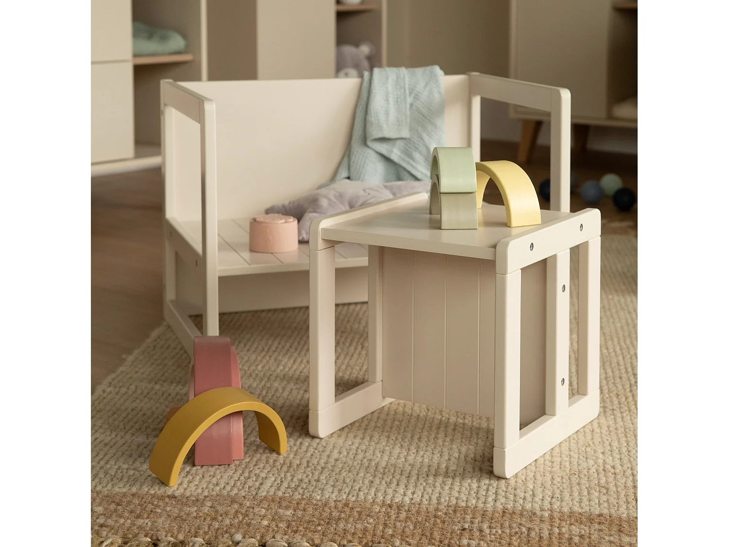 Sitzbank Landhaus Beige für Babys und Kinder