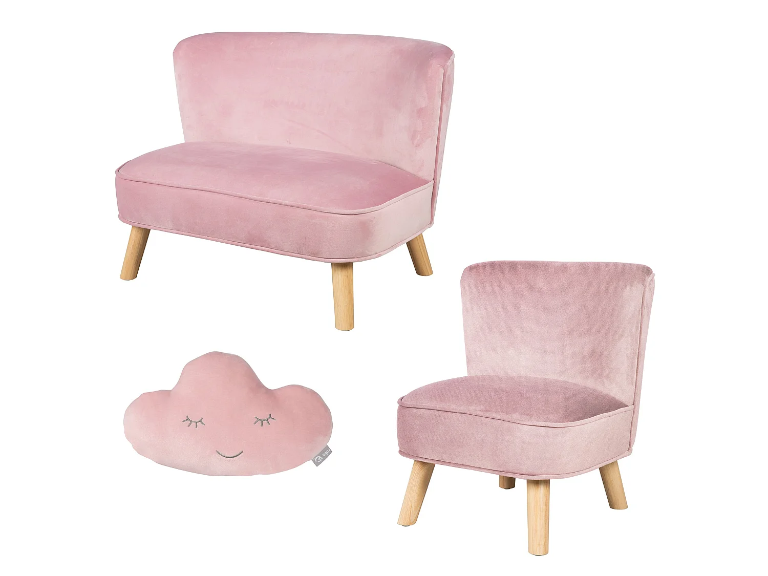 Ensemble Canapé Roba Lil avec Canapé, Fauteuil + Coussin Nuage en Rose/Mauve pour Enfants