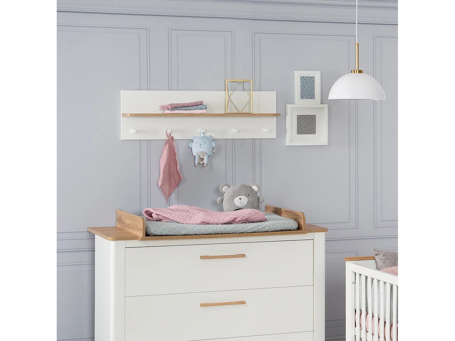 Roba Ava Perchero de Pared con Estante 90cm Roble Artesanal - Ideal para Habitación de Bebé o Niños