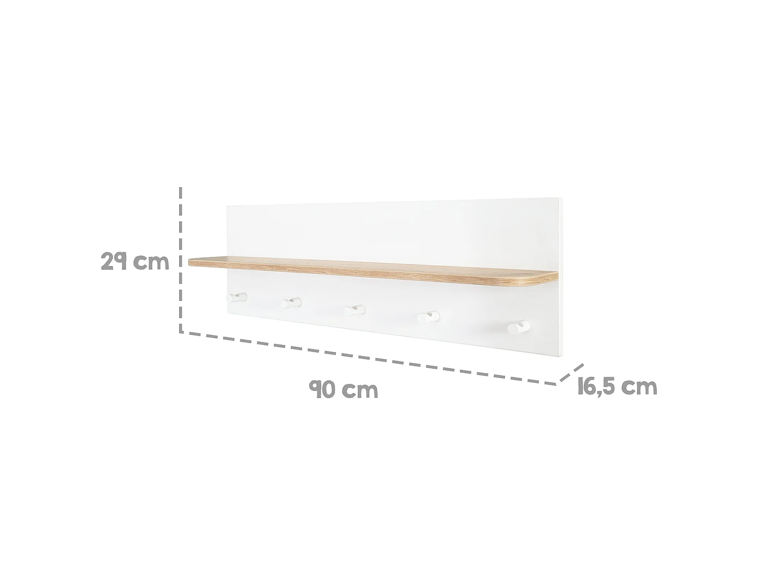 Roba Ava Perchero de Pared con Estante 90cm Roble Artesanal - Ideal para Habitación de Bebé o Niños