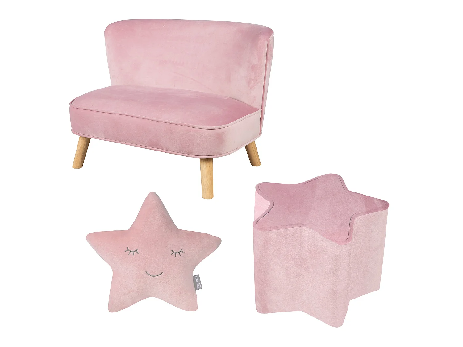 Ensemble Canapé Roba Lil avec Canapé Enfant, Tabouret & Coussin - Rose/Mauve, Look Rétro, Velours, Sécurité Enfant