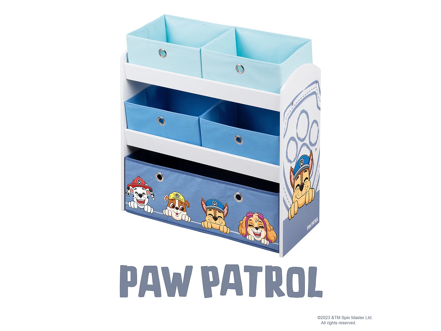 Estantería de almacenamiento de juguetes de madera Roba Paw Patrol con 5 cajas de tela - Muebles para niños