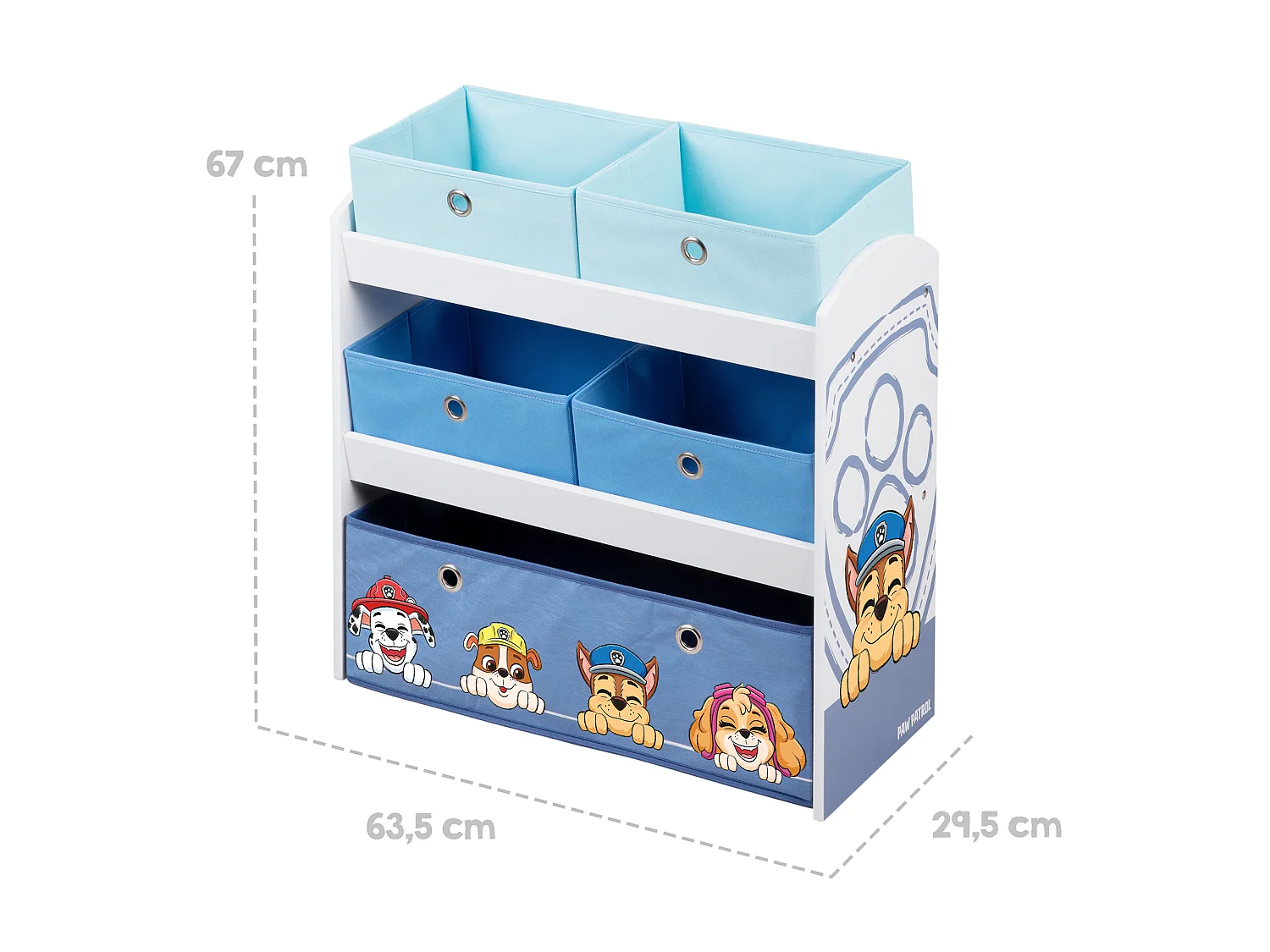 Estantería de almacenamiento de juguetes de madera Roba Paw Patrol con 5 cajas de tela - Muebles para niños