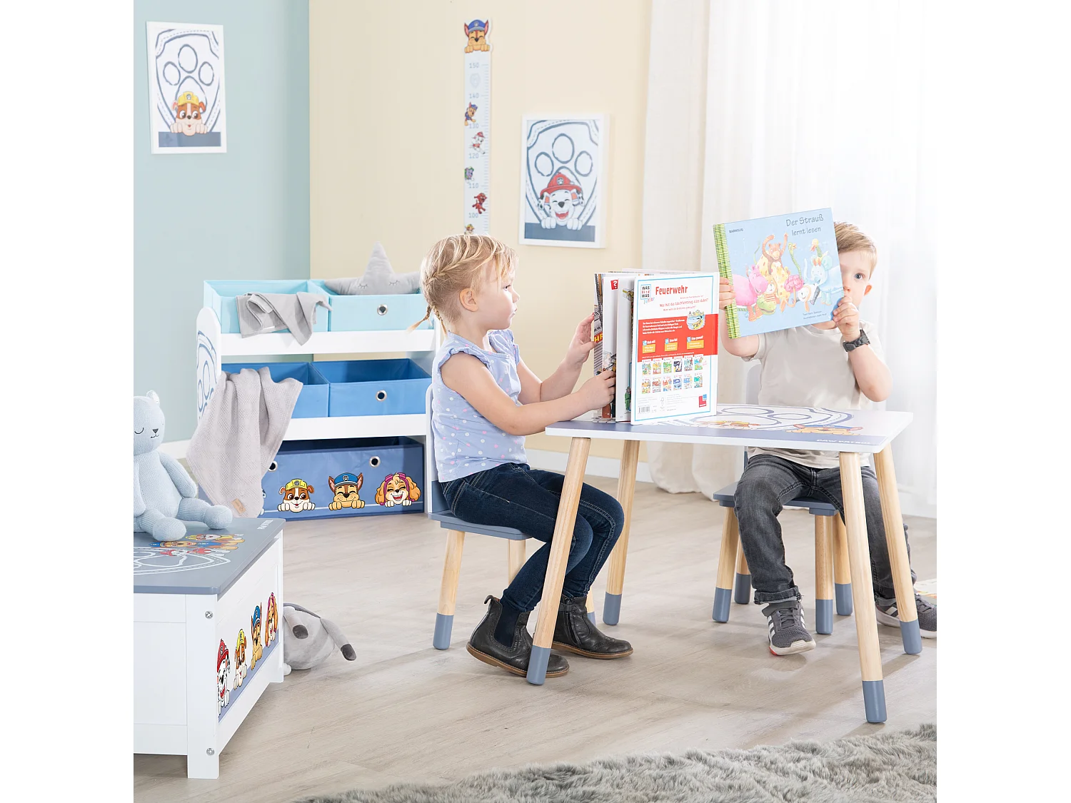 Estantería de almacenamiento de juguetes de madera Roba Paw Patrol con 5 cajas de tela - Muebles para niños