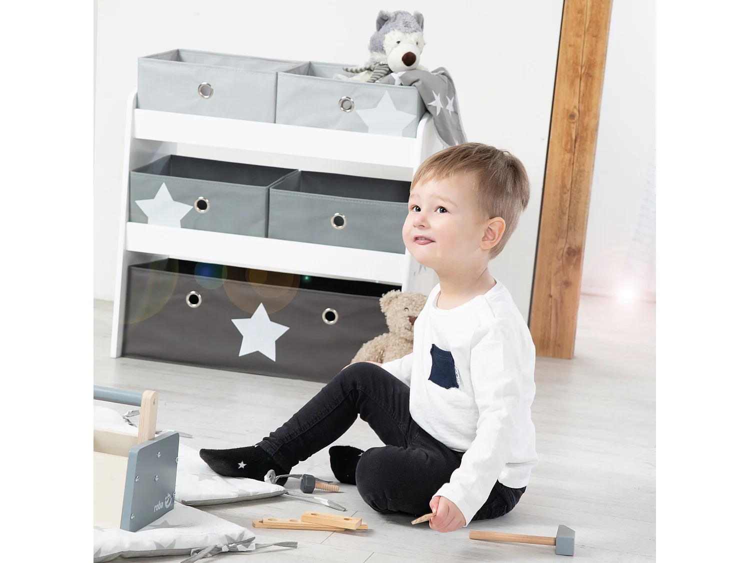 Estantería infantil Roba Stars con 5 cajas de tela gris