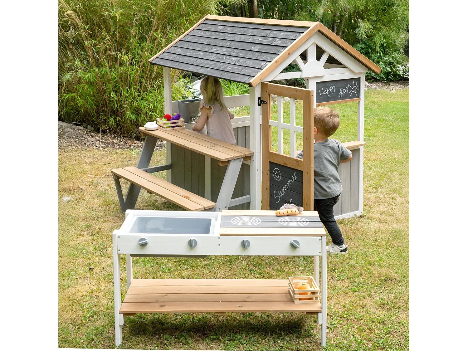 Set de Extensión de Cocina de Juego Exterior Roba para Casita 456067 Blanco-Marrón