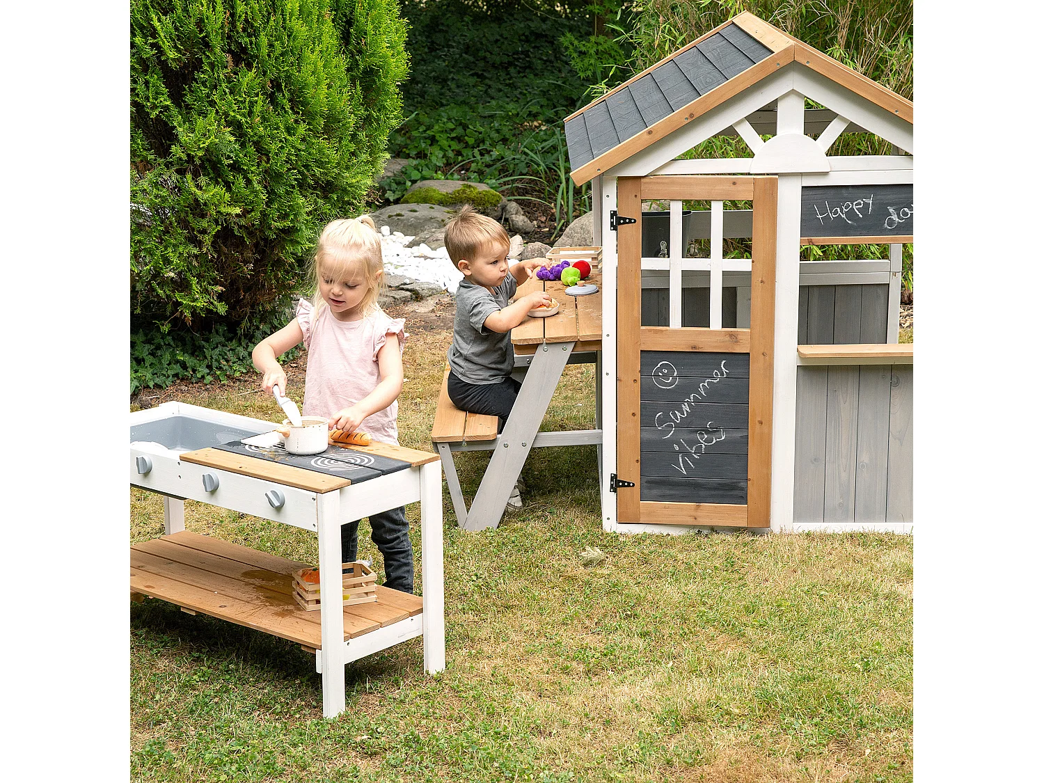 Set de Extensión de Cocina de Juego Exterior Roba para Casita 456067 Blanco-Marrón