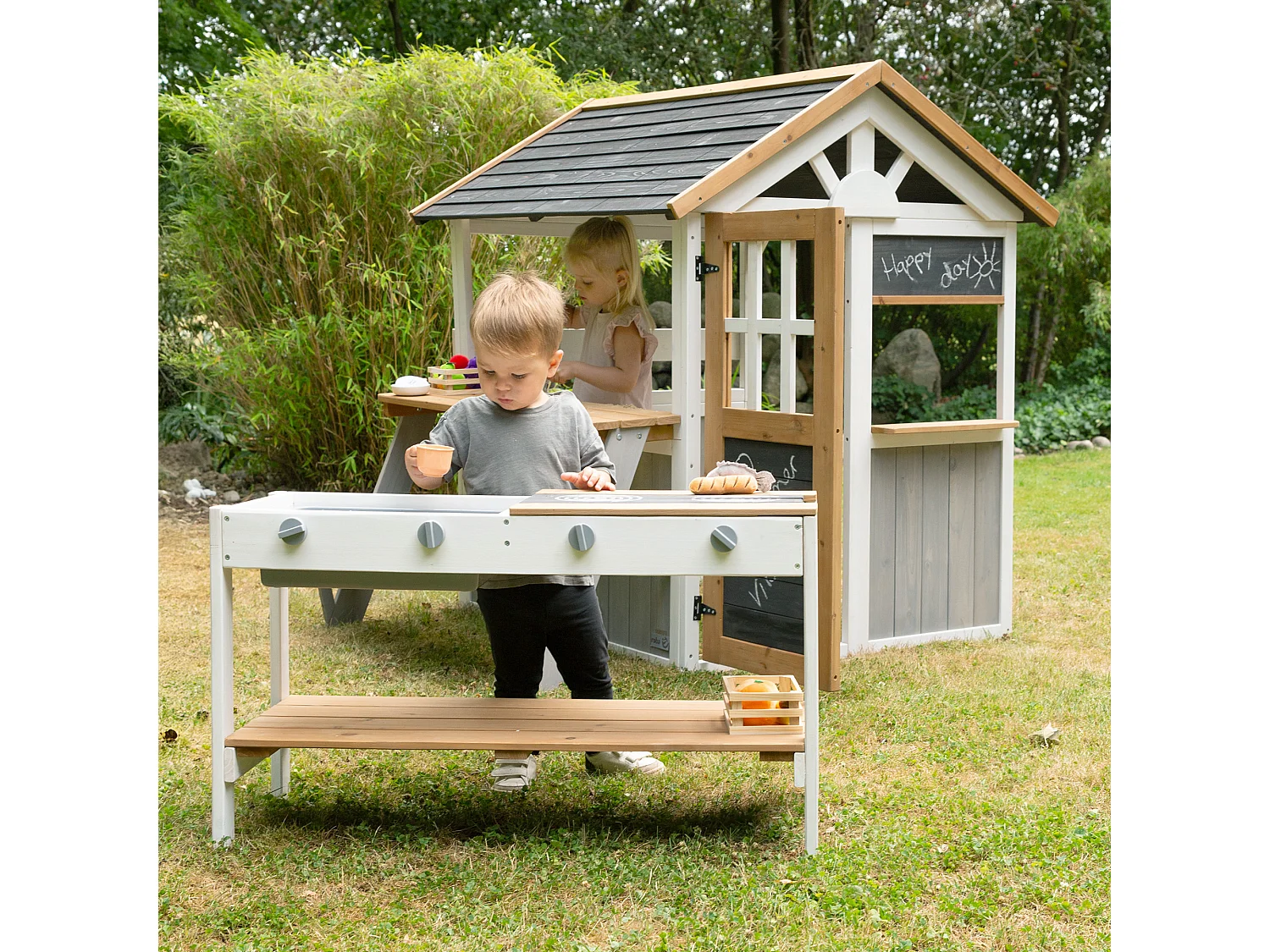 Set de Extensión de Cocina de Juego Exterior Roba para Casita 456067 Blanco-Marrón
