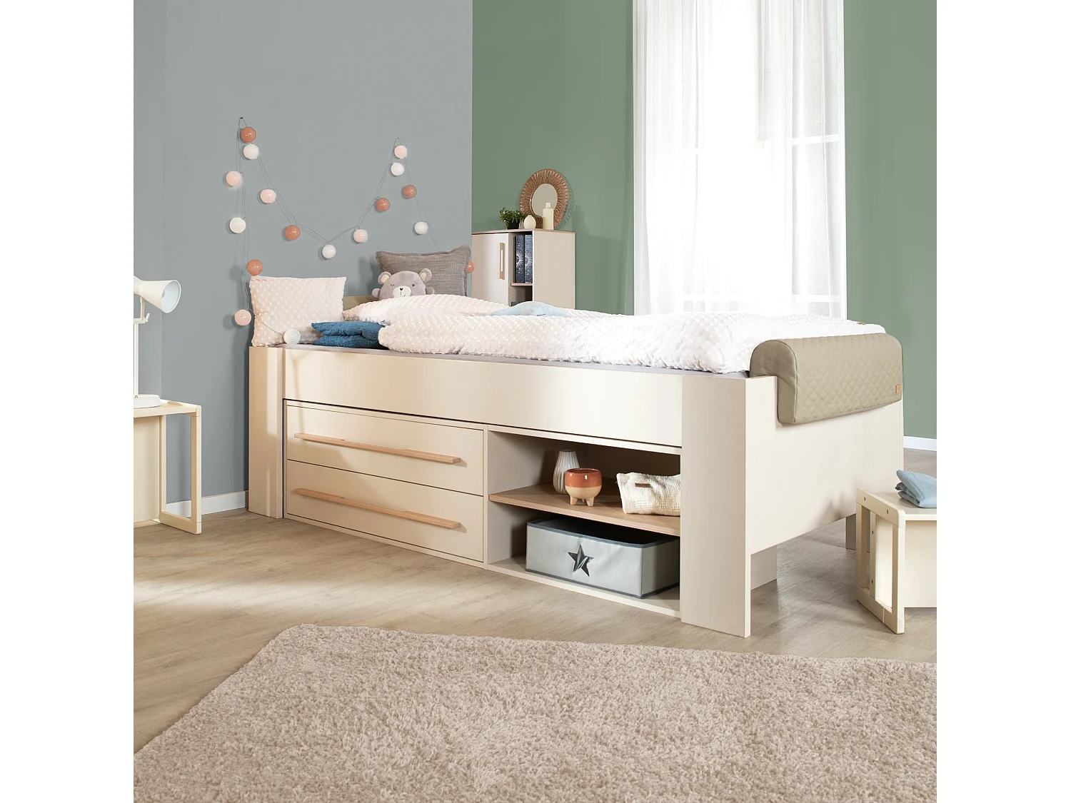 Lit enfant Flexi Grow "Captain" avec rangement de couleur Cashmere - Lit durable et élégant pour enfants