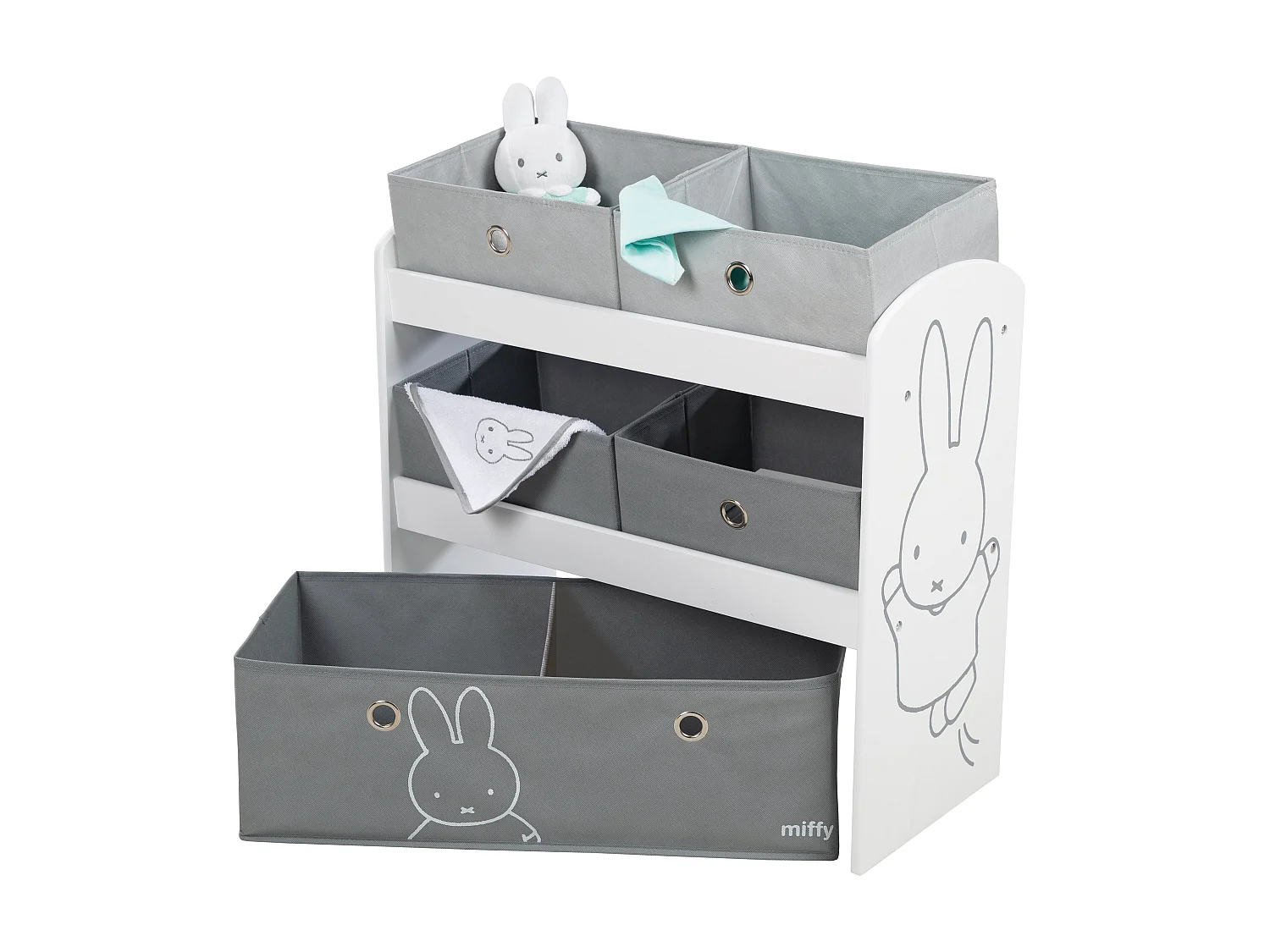 Estantería infantil Miffy® con 5 cajas de tela - Gris