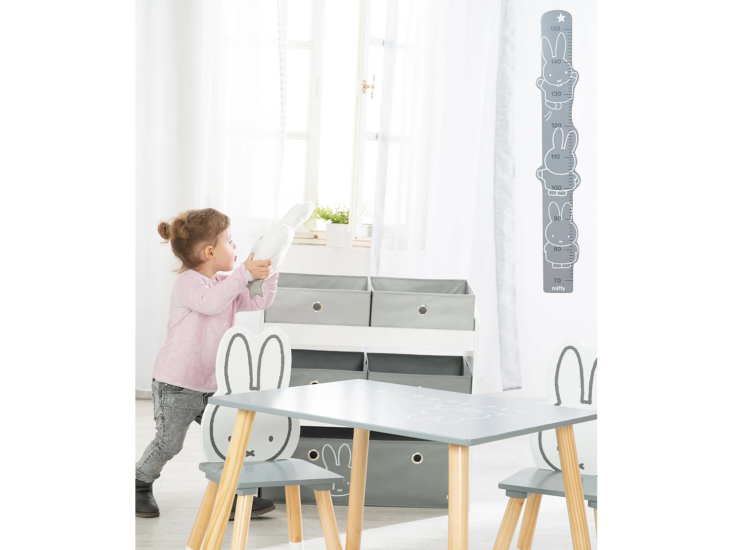 Estantería infantil Miffy® con 5 cajas de tela - Gris