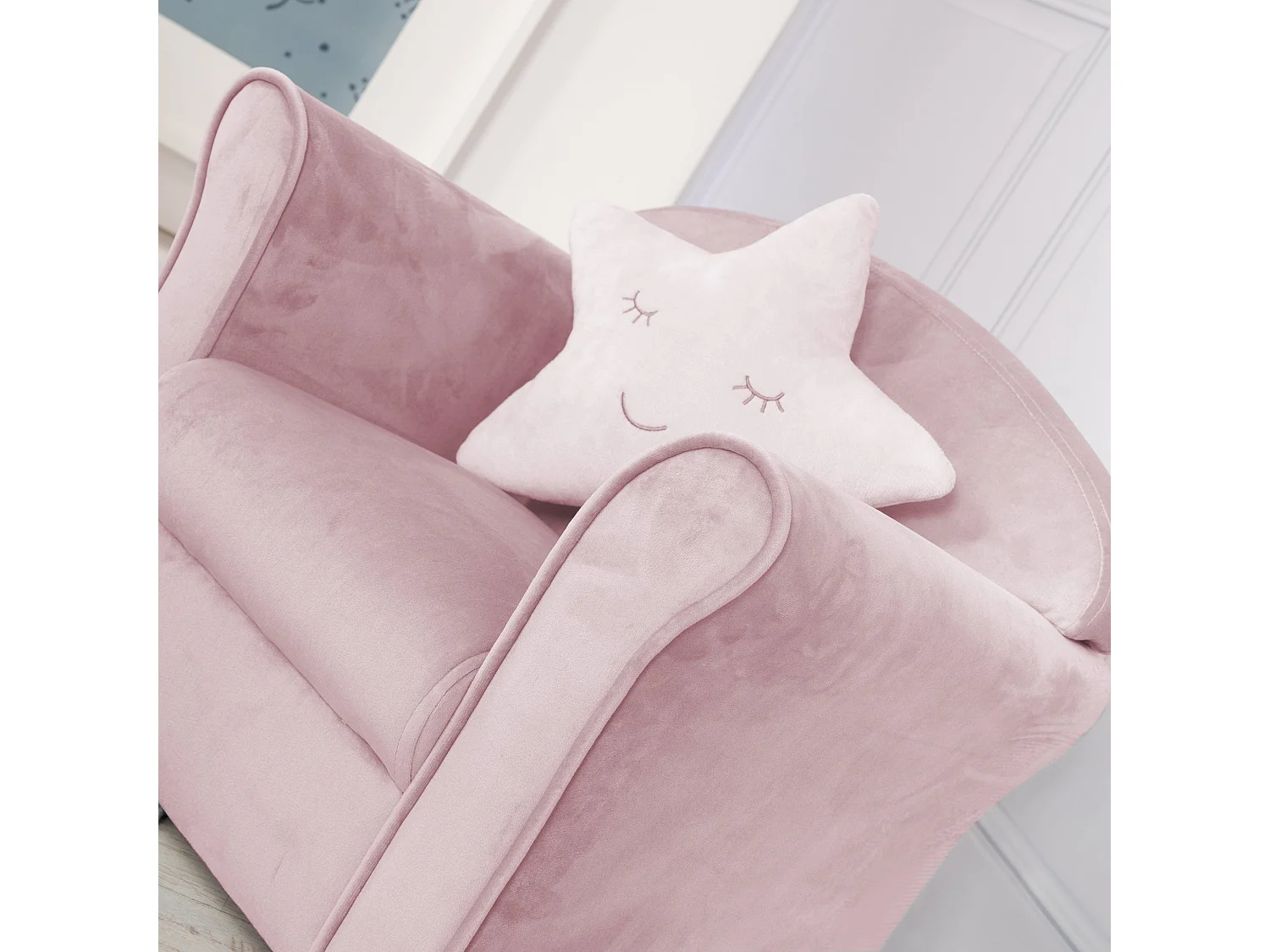 Fauteuil Enfant Roba avec Accoudoirs en Velours Rose/Mauve - Série Lil Sofa