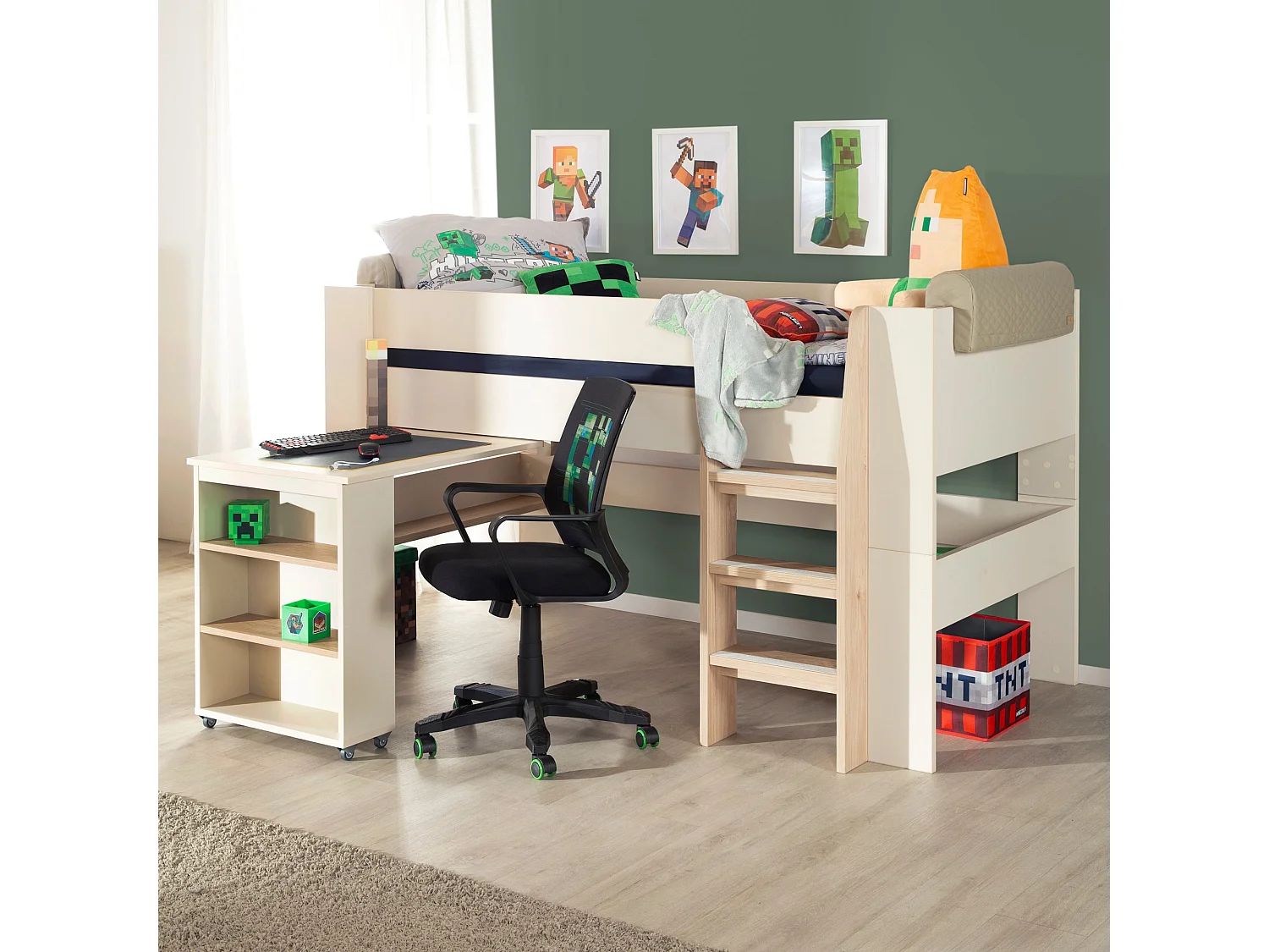 Lit enfant Flexi Grow "Studio" avec bureau intégré et rangement - Couleur Cachemire