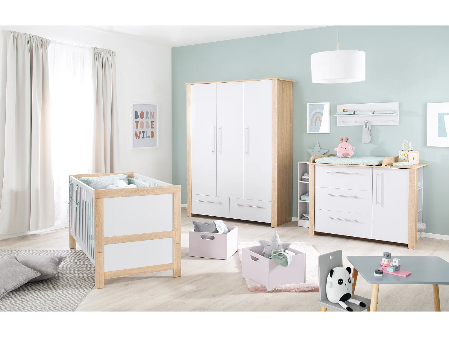 Estante de Pared Gris Moderna Maren 2 con Almacenamiento y Ganchos para la Habitación de los Niños