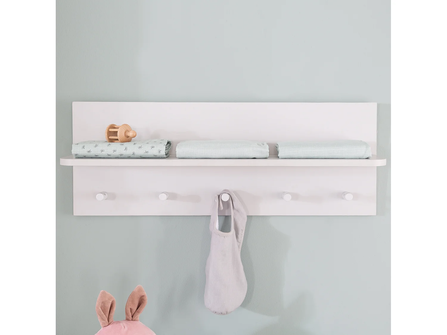 Estante de Pared Gris Moderna Maren 2 con Almacenamiento y Ganchos para la Habitación de los Niños