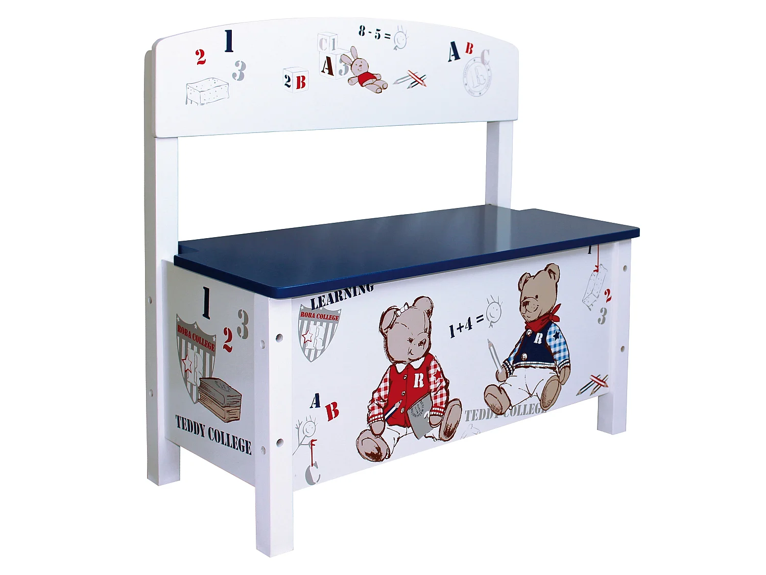 Roba Kindertruhenbank Teddy College met opbergruimte, wit - Ideaal om te spelen, eten, knutselen, tekenen en schrijven