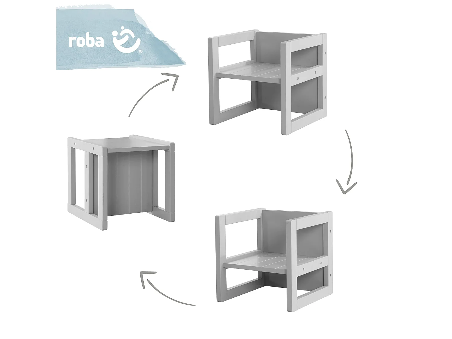 Roba Grey Kinderhocker Sitzhocker avec 3 Hauteurs Réglables - Meuble Enfant Multifonctionnel 3-en-1