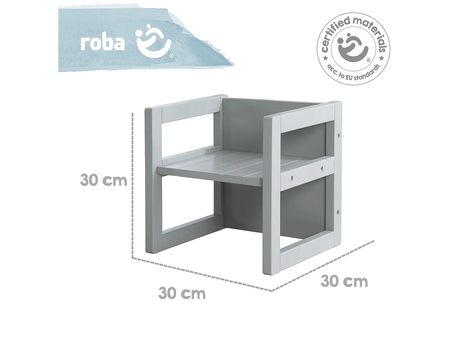 Roba Grey Kinderhocker Sitzhocker avec 3 Hauteurs Réglables - Meuble Enfant Multifonctionnel 3-en-1