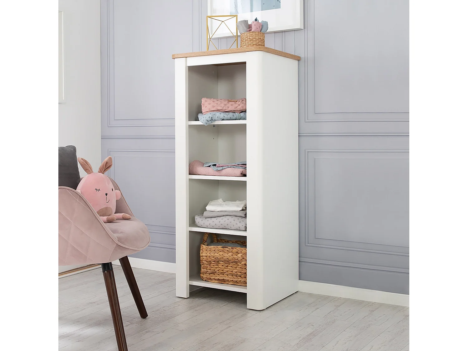 Roba Ava White Standregal con Decoración de Roble Artesanal - Estantería Infantil y Solución de Almacenamiento