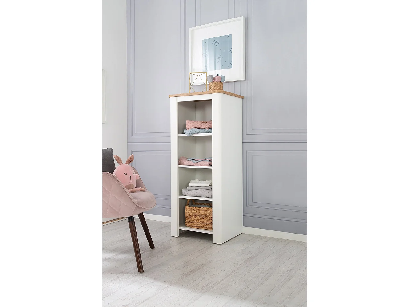 Roba Ava White Standregal con Decoración de Roble Artesanal - Estantería Infantil y Solución de Almacenamiento