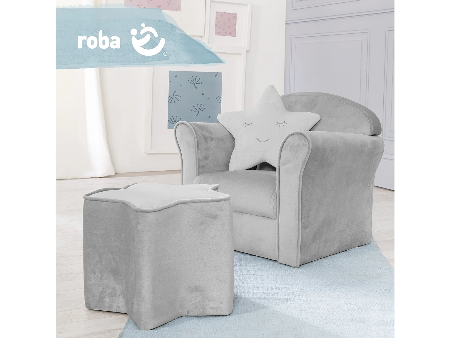 Poltrona per Bambini Roba con Braccioli Grigio Argento - Serie Lil Sofa