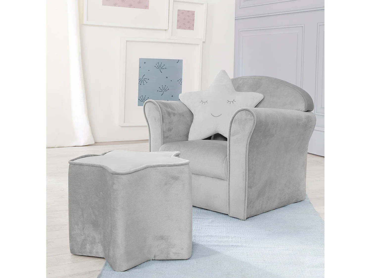 Poltrona per Bambini Roba con Braccioli Grigio Argento - Serie Lil Sofa