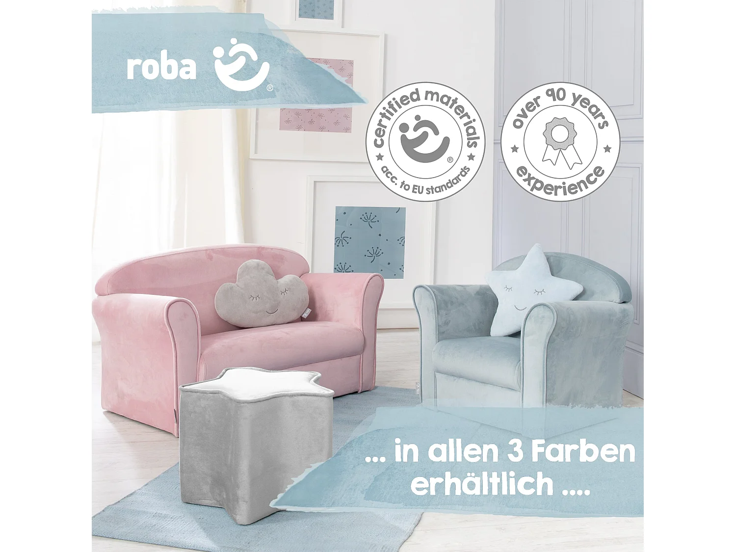 Poltrona per Bambini Roba con Braccioli Grigio Argento - Serie Lil Sofa