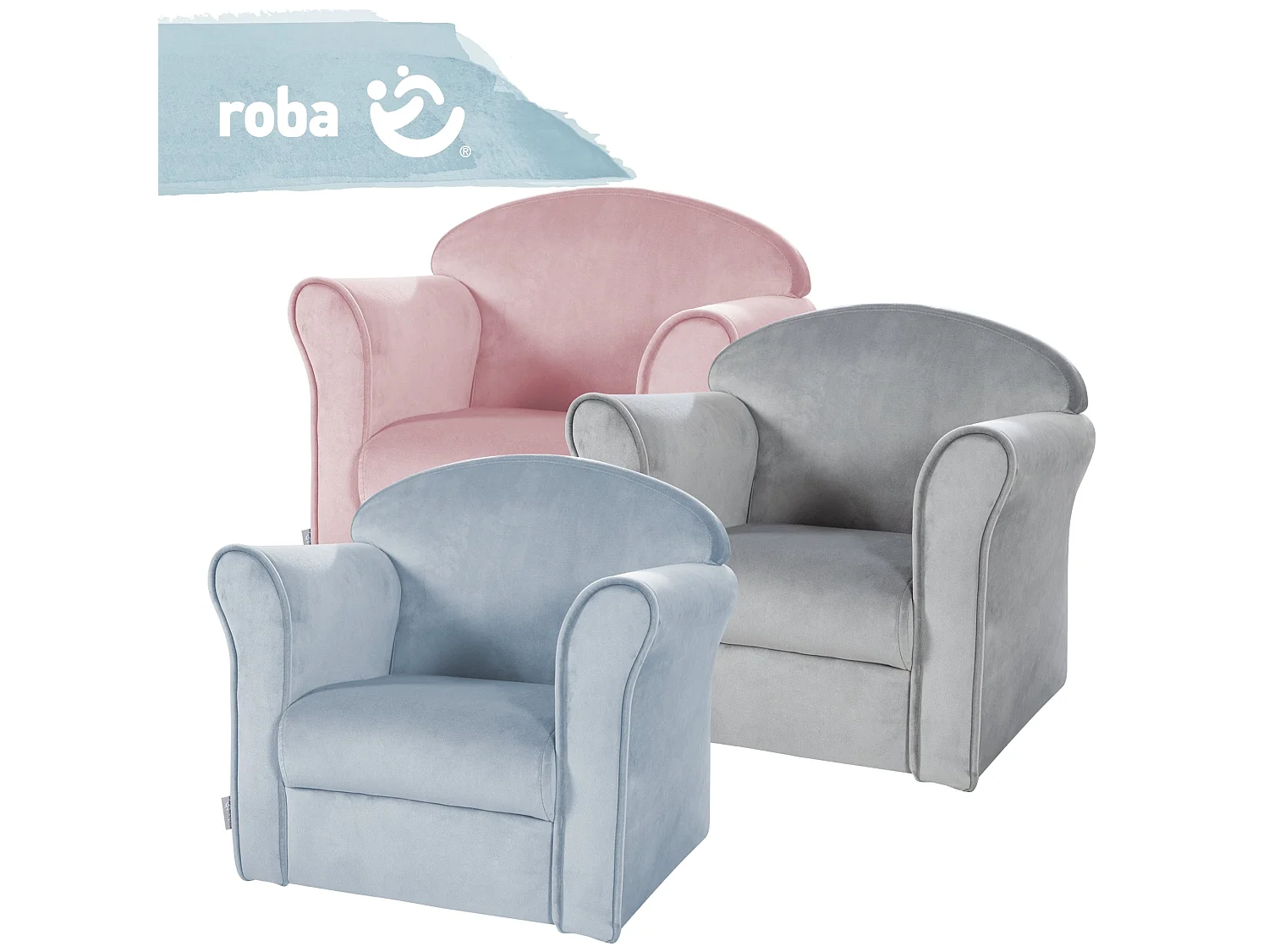 Poltrona per Bambini Roba con Braccioli Grigio Argento - Serie Lil Sofa