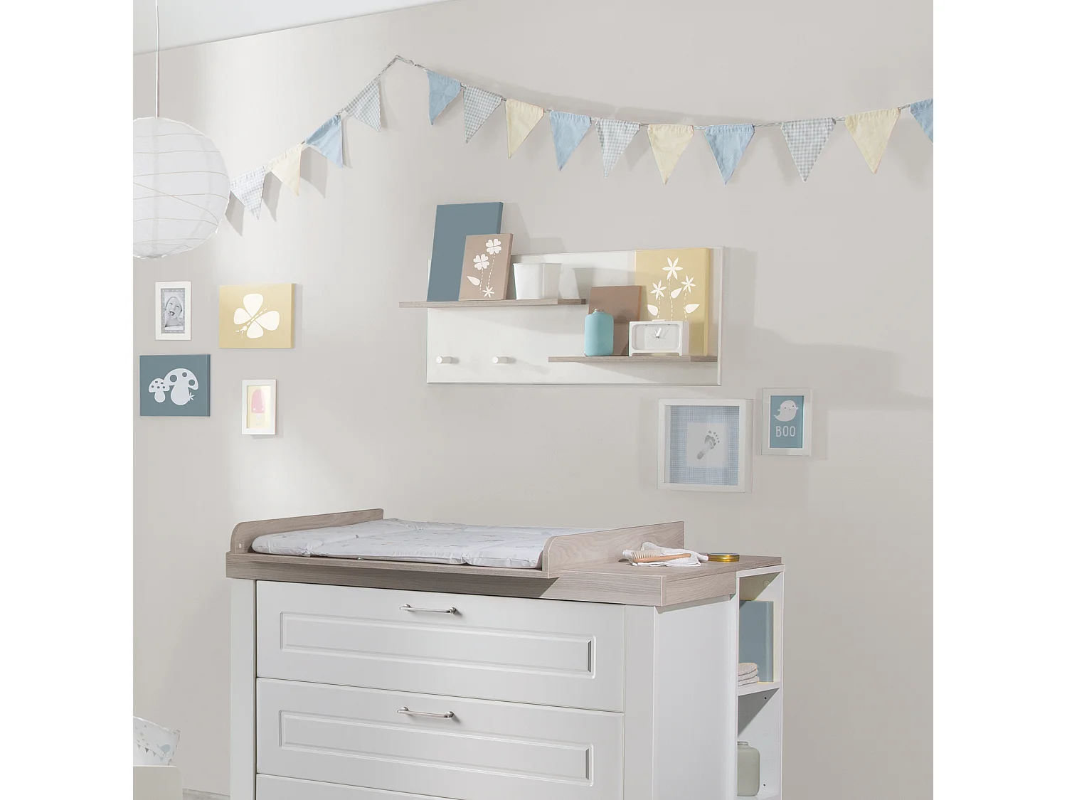 Estantería de Pared Roba Felicia con 2 Estantes y 2 Ganchos Luna Elm Blanco 38x94x16.5 cm