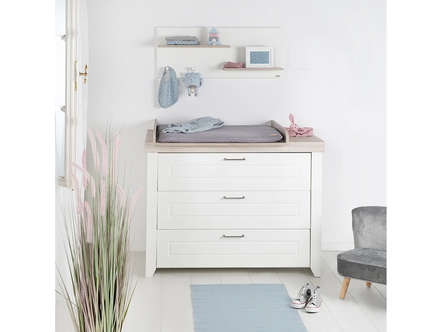 Estantería de Pared Roba Felicia con 2 Estantes y 2 Ganchos Luna Elm Blanco 38x94x16.5 cm