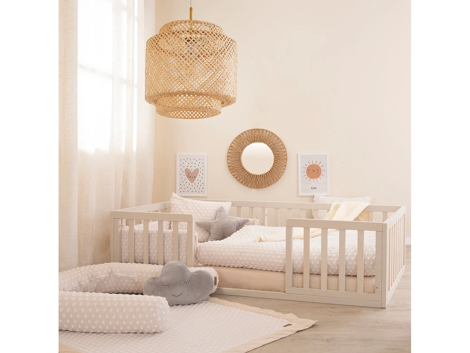 Letto Montessori a Terra 70x140 cm Beige Stone-Washed - Soluzione di Sonno Sicura, Confortevole, Favorisce lo Sviluppo per Bambini