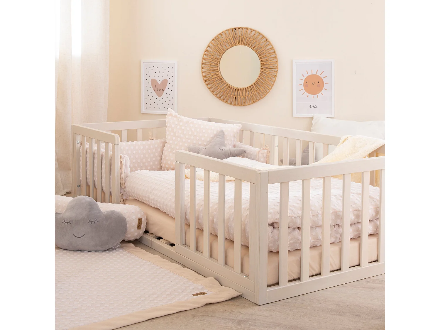 Letto Montessori a Terra 70x140 cm Beige Stone-Washed - Soluzione di Sonno Sicura, Confortevole, Favorisce lo Sviluppo per Bambini