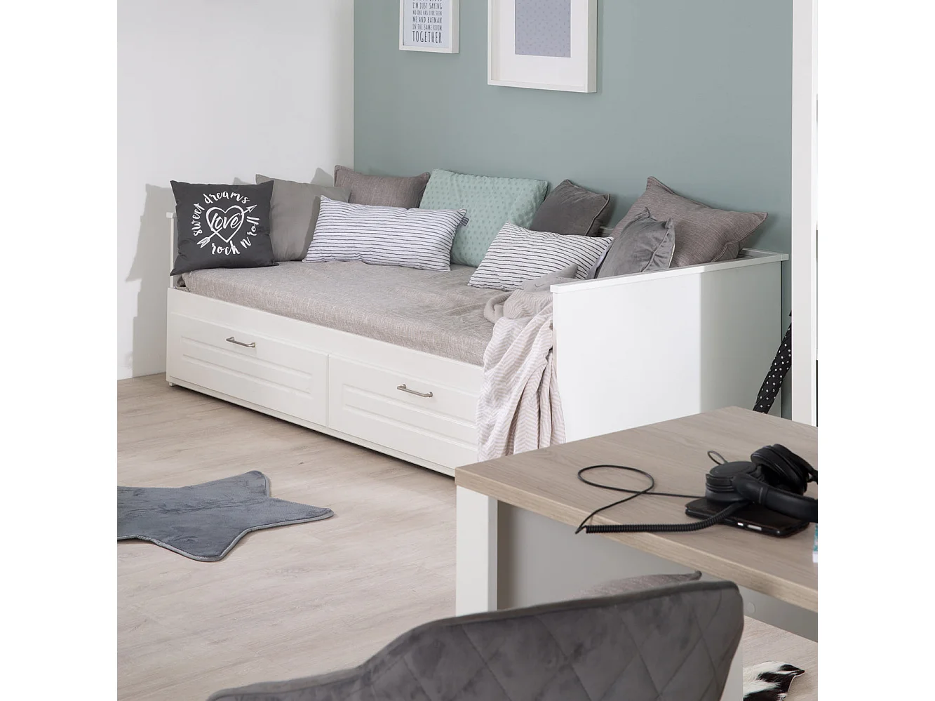 Roba Felicia White Daybed avec lit gigogne, 2 tiroirs, Idéal pour la chambre d'enfant
