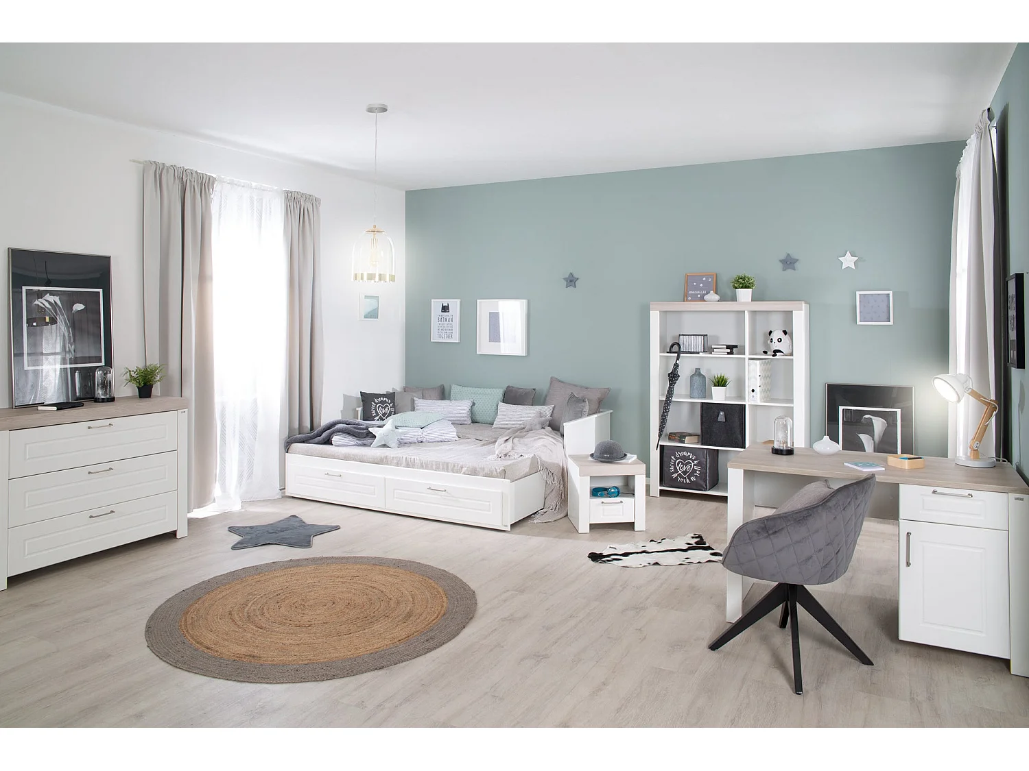 Roba Felicia White Daybed avec lit gigogne, 2 tiroirs, Idéal pour la chambre d'enfant