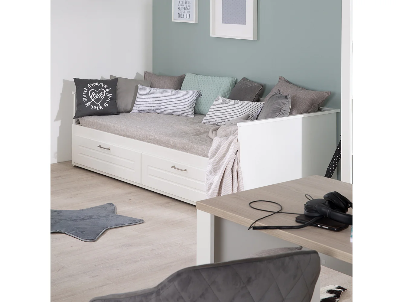 Roba Felicia White Daybed avec lit gigogne, 2 tiroirs, Idéal pour la chambre d'enfant