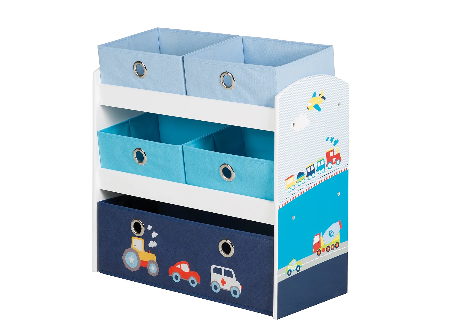 Estantería de juguete Roba Race Car con 5 cajas de tela para la organización de la habitación de los niños