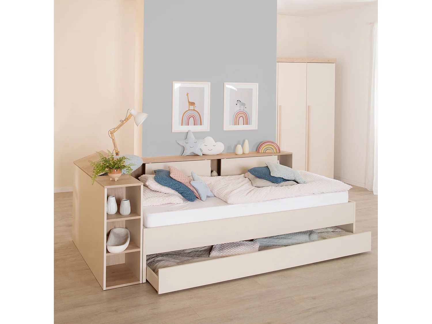 Lit Enfant Moderne Beige avec Rangement 'Elis' par Roba - 90x200 cm