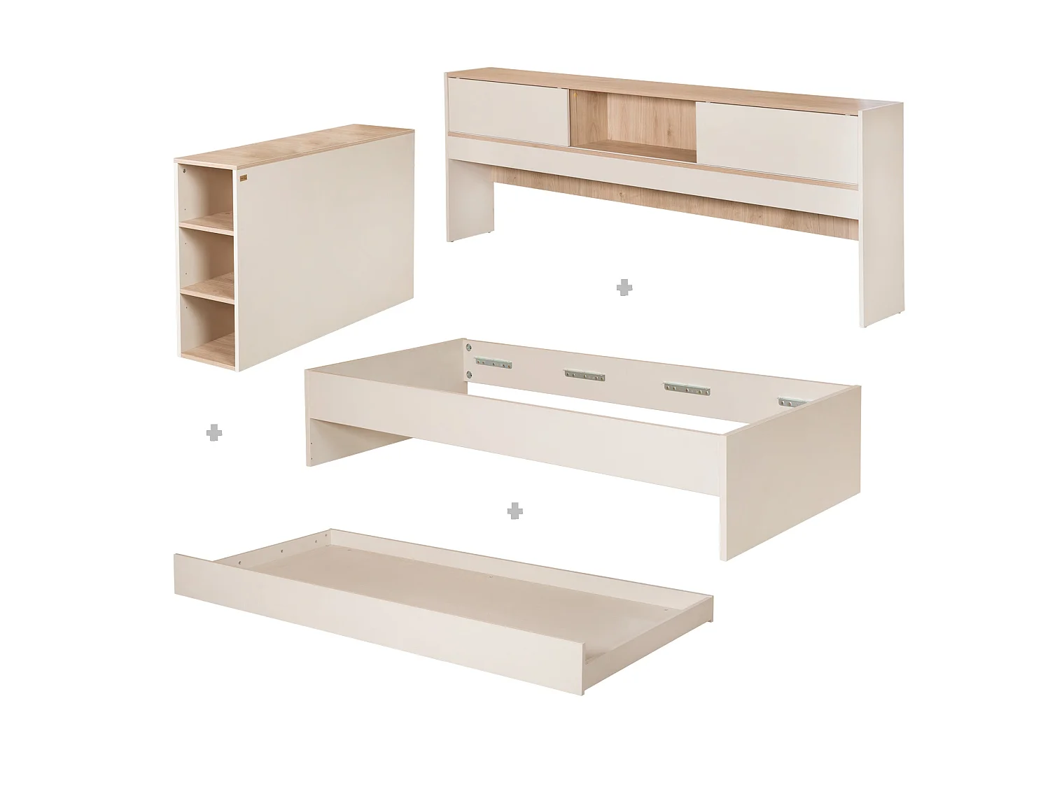 Lit Enfant Moderne Beige avec Rangement 'Elis' par Roba - 90x200 cm