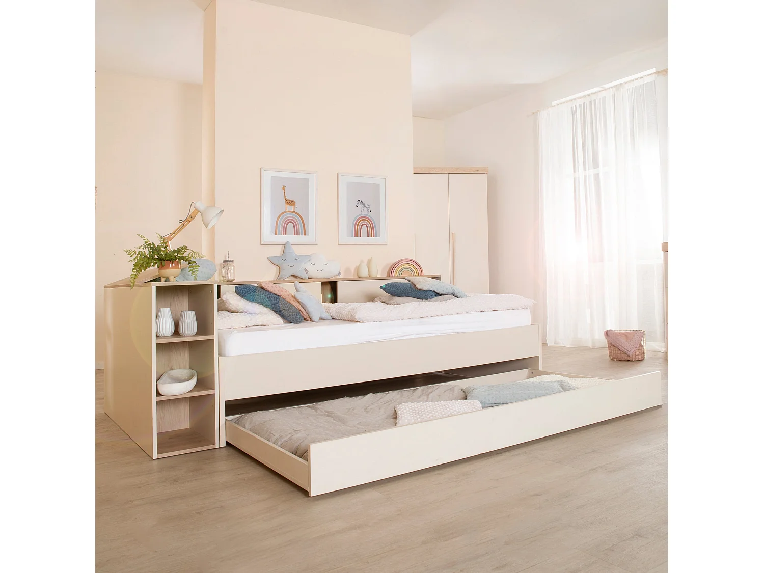 Lit Enfant Moderne Beige avec Rangement 'Elis' par Roba - 90x200 cm